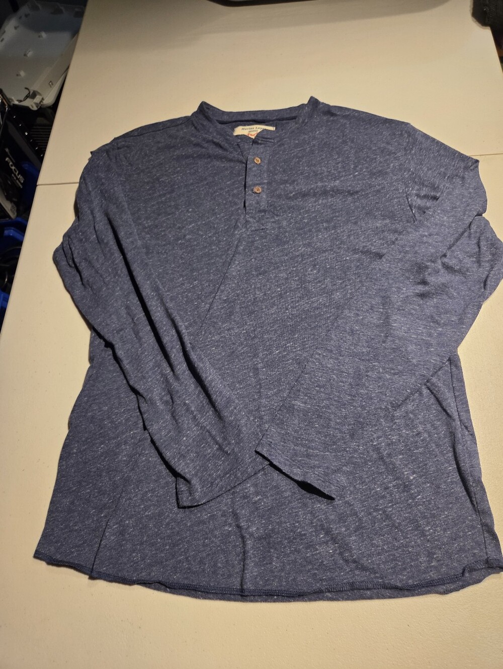 Mens Mid Size Marine Layer Heather Navy Long Sleeve Henley